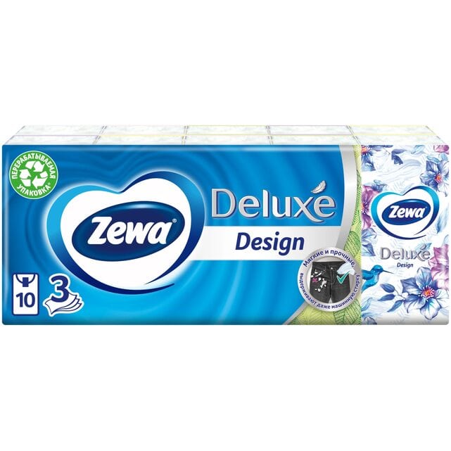 Zewa Deluxe Design Платочки носовые бумажные 3 слоя 10x10 штук