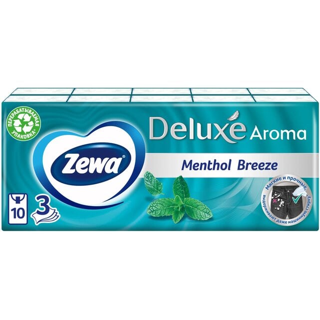 Zewa Deluxe Ментол Платочки носовые бумажные 3 слоя 10x10 штук