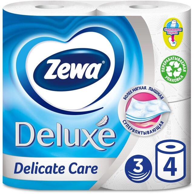 Zewa Deluxe Белая туалетная бумага 3 слоя 4 штуки