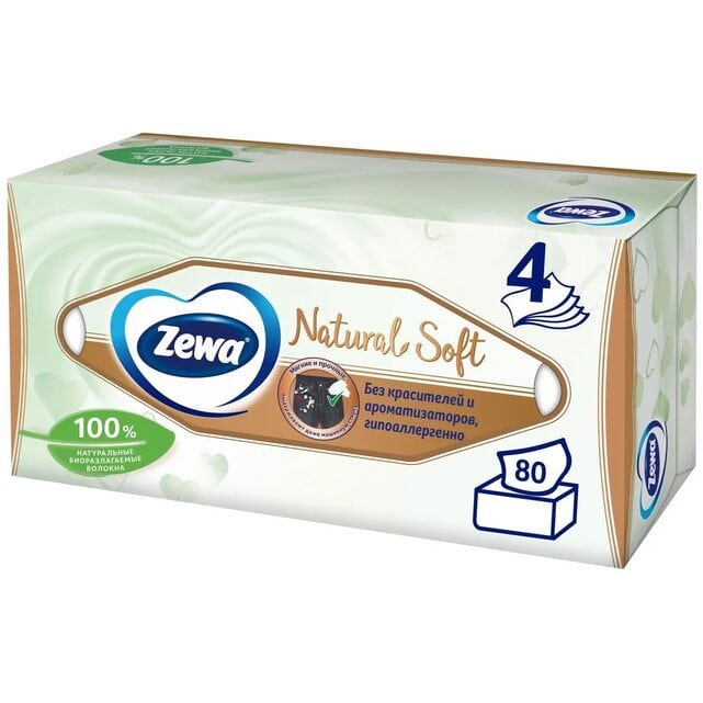 Zewa Natural Soft Салфетки бумажные косметические 4 слоя 80 штук
