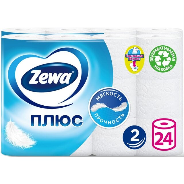 Zewa Плюс Белая туалетная бумага 2 слоя 24 штуки