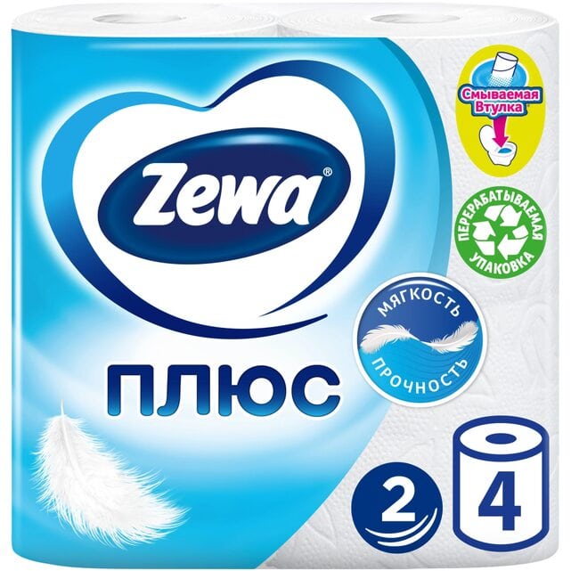 Zewa Плюс Белая туалетная бумага 2 слоя 4 штуки