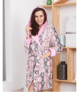 Женский халат с капюшоном print snake мини розовый